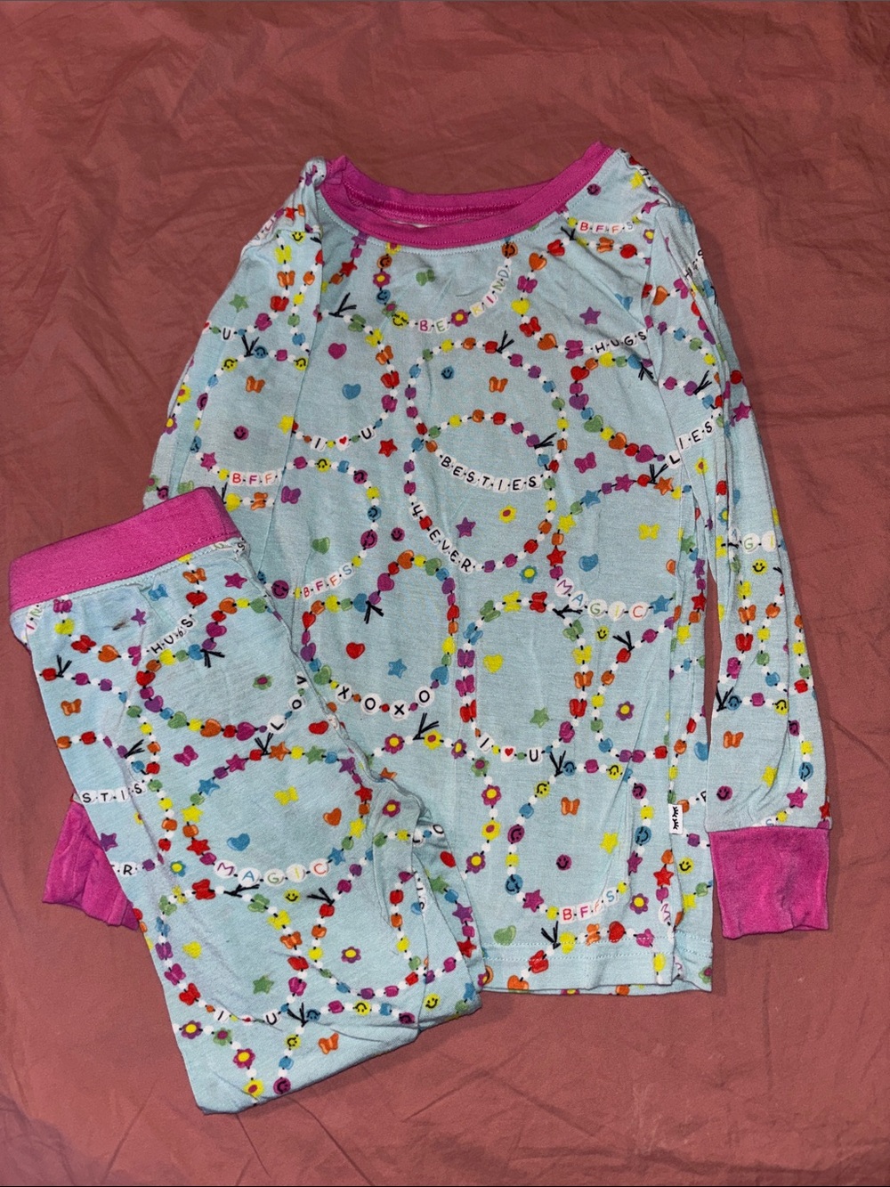 Little Sleepies Light Blue Heart & Bead Circle Pajama Set with Pink Trim